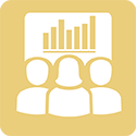 Icon of three team members looking at a bar graph